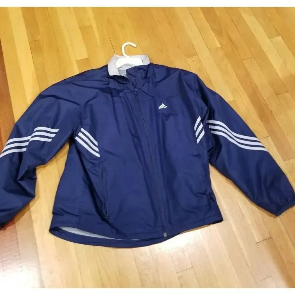 Vintage Y2K Mens Large Adidas Blue Track Windbreaker Jacket